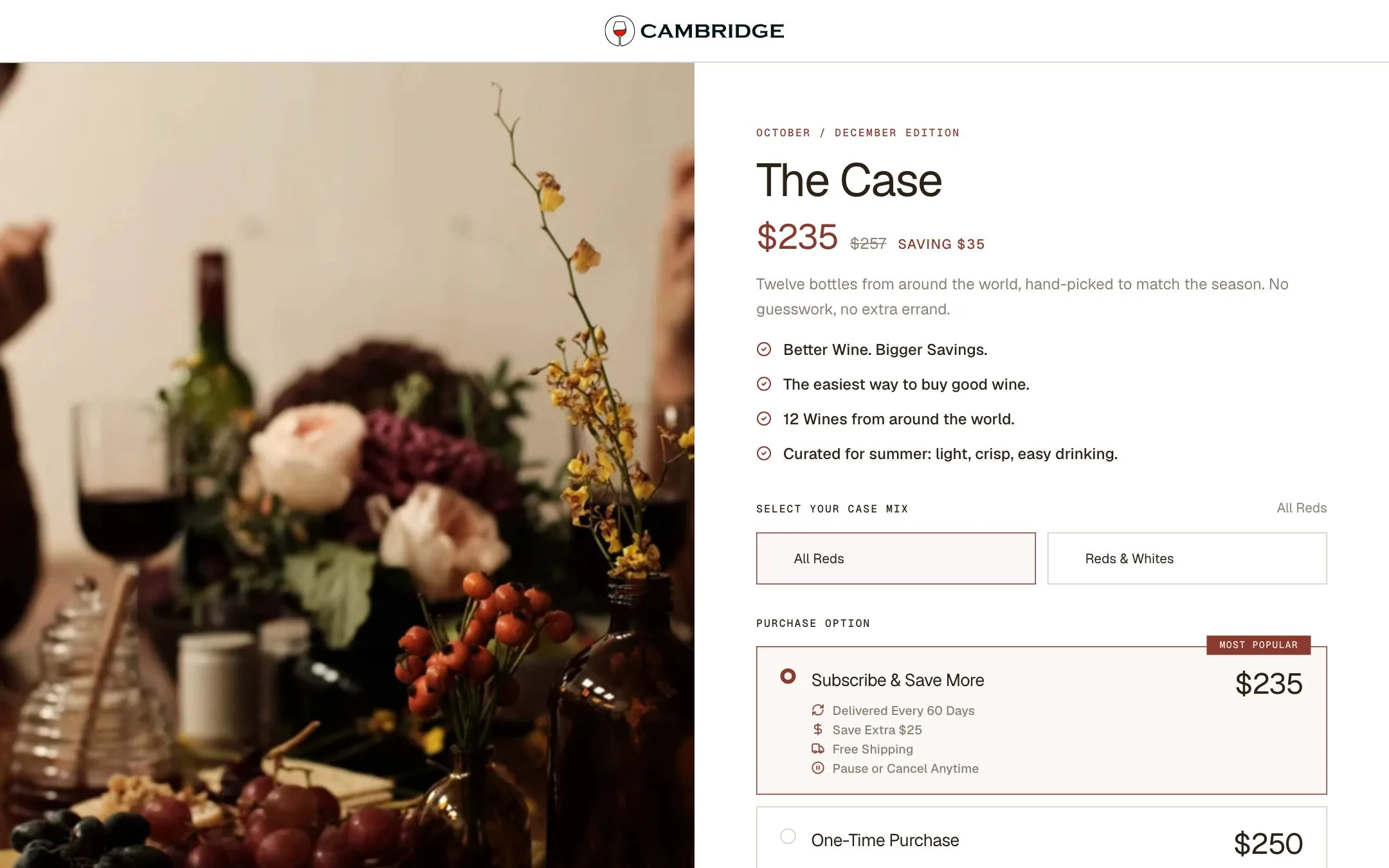Cambridge Wines website: The Case