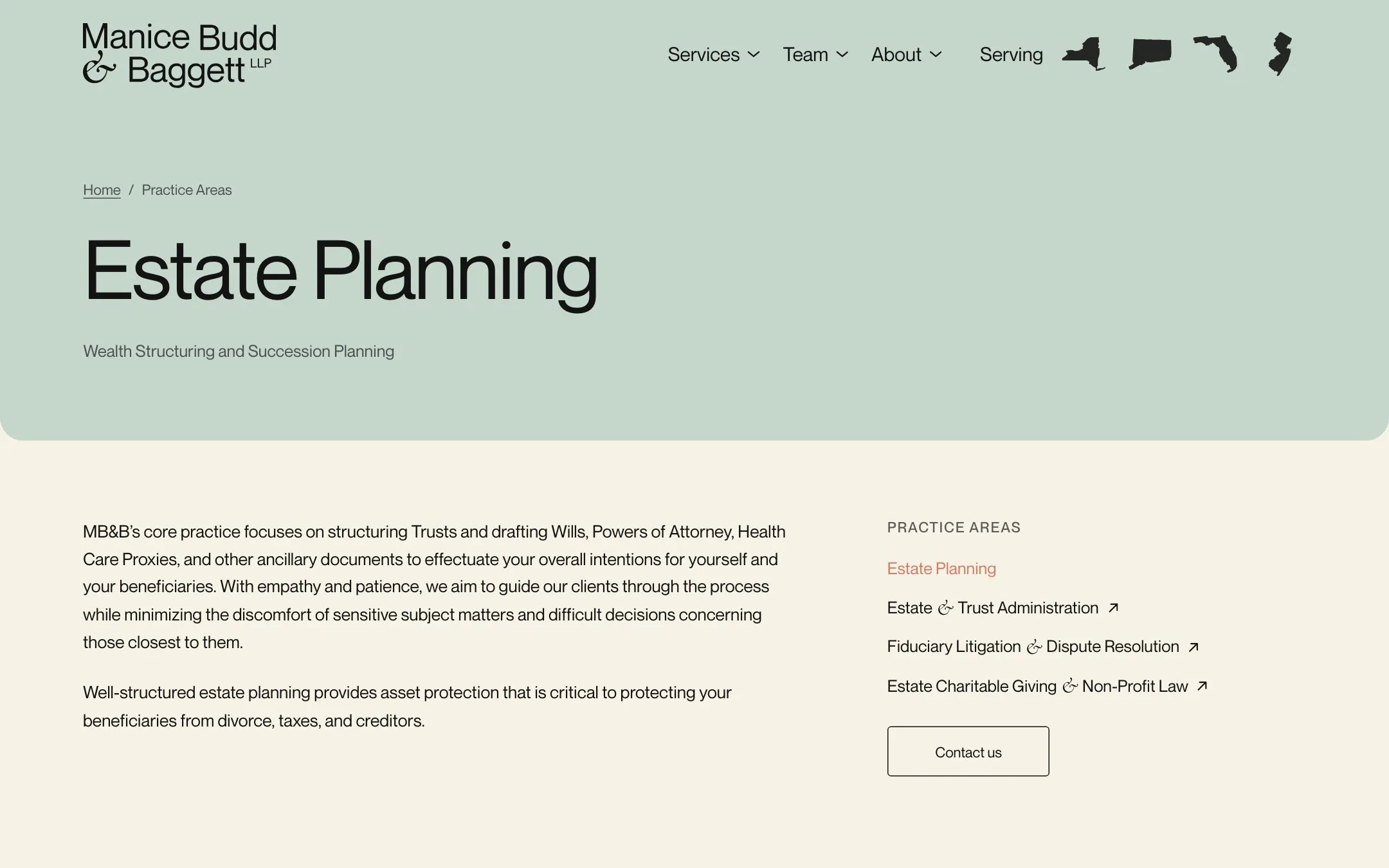 Manice Budd & Baggett website: Estate planning