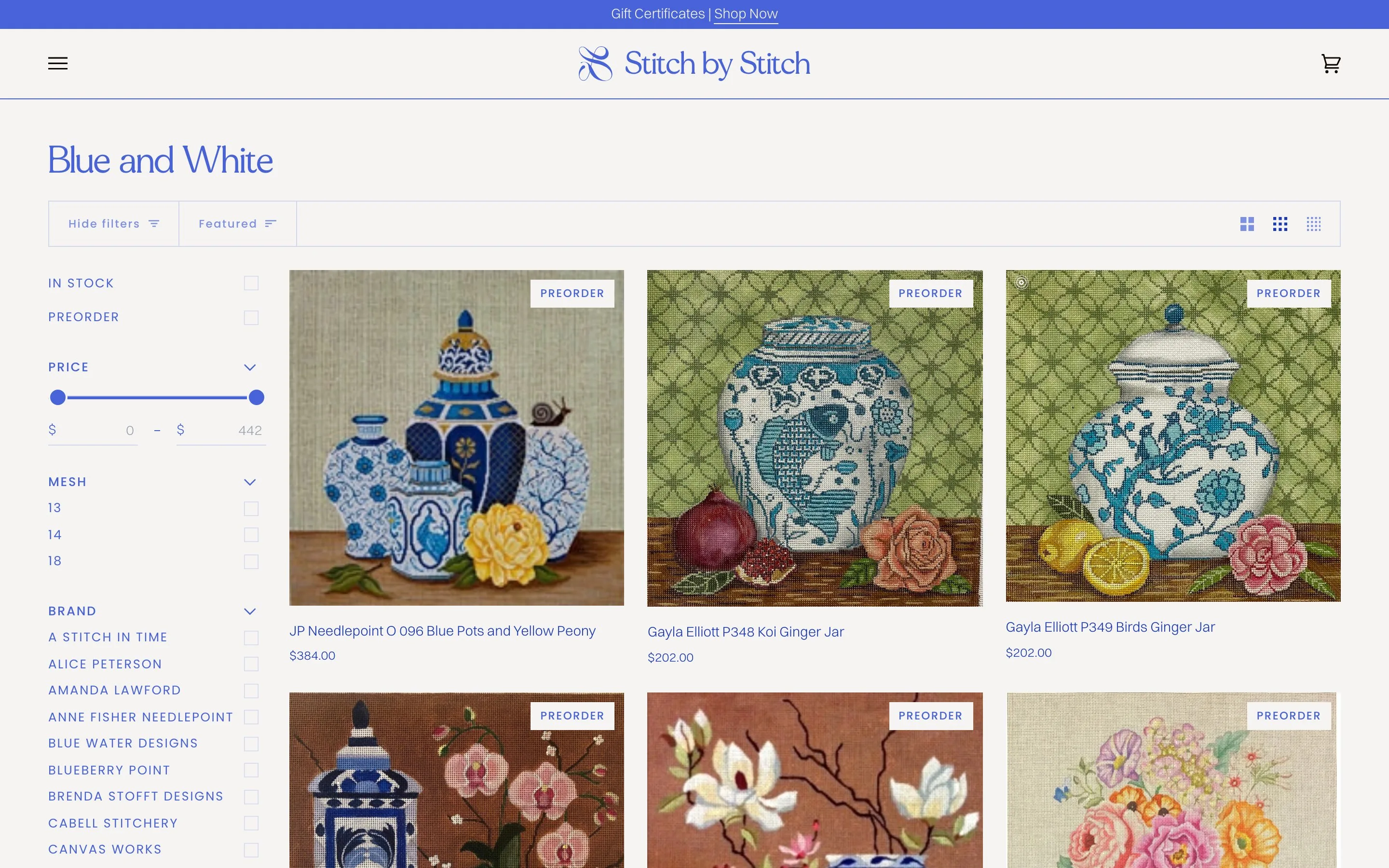 Stitch by Stitch website: Blue and white