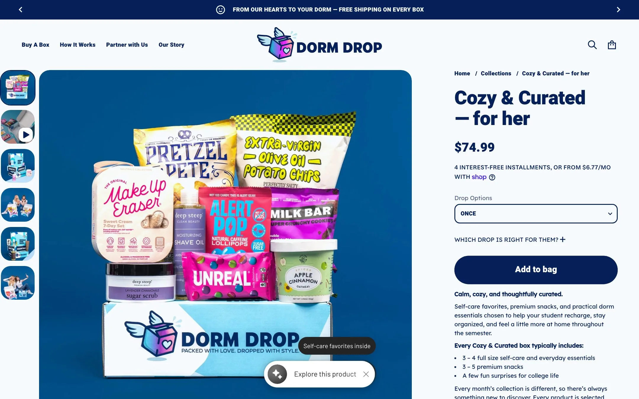 Dorm Drop website: Cozy and Curated